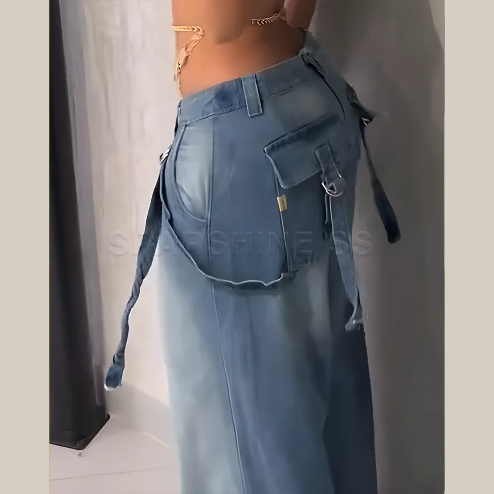 Ansoff women's vintage straight jeans with wide-leg, mid-rise wash denim, loose fit, long streetwear style pants.