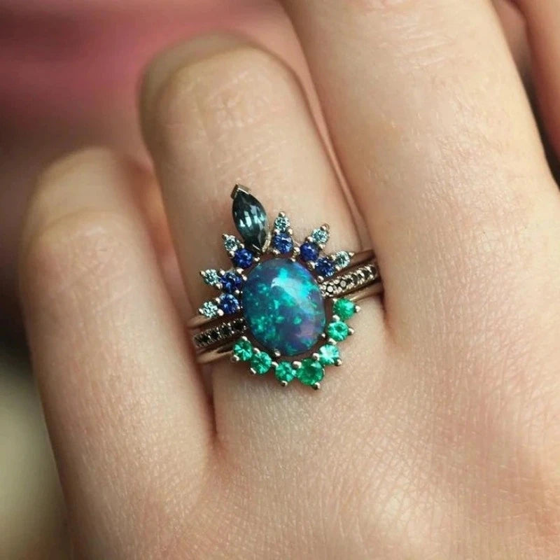 Vintage Elegant Stacked Ancient Ring Set, Women's Festival Party Wedding Banquet Creative Exquisite Jewelry Gifts