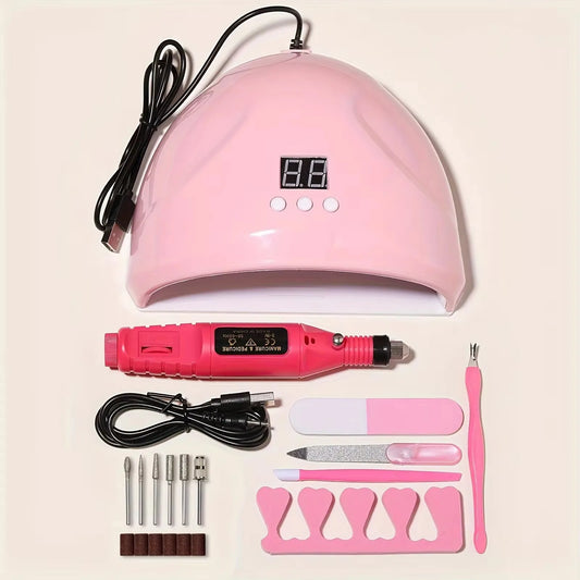 LINMANDA Professional USB Electric Nail Drill Polish File Kit with UV LED Nail Lamp Gel Manicure Dryer Lamp Acrylic Starter Set - Acros