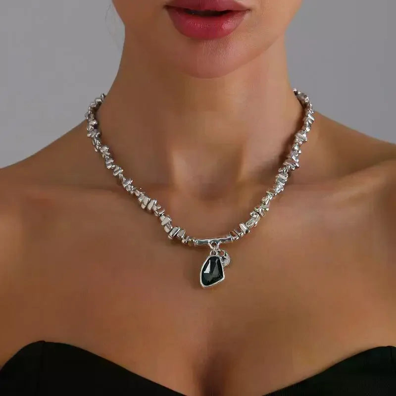 1/2Pcs Fashion Irregular Elegant Cut Crystal Pendant Set Necklace & Bracelet Sparkling Metal Jewelry Gift For Women ﻿