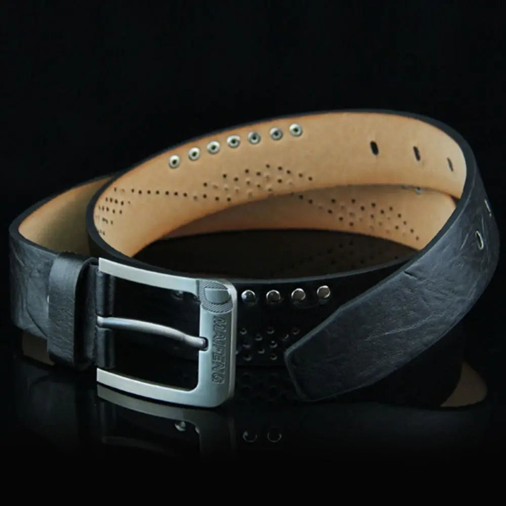 Ansoff men's leather belt with classic buckle, vintage cowboy style, high-quality alloy waistband for business or casual wear.