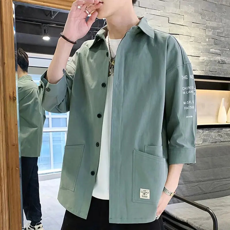 Men's stylish summer streetwear shirt by Ansoff featuring a trendy Japanese Harajuku Korean design, perfect for teens and college students.