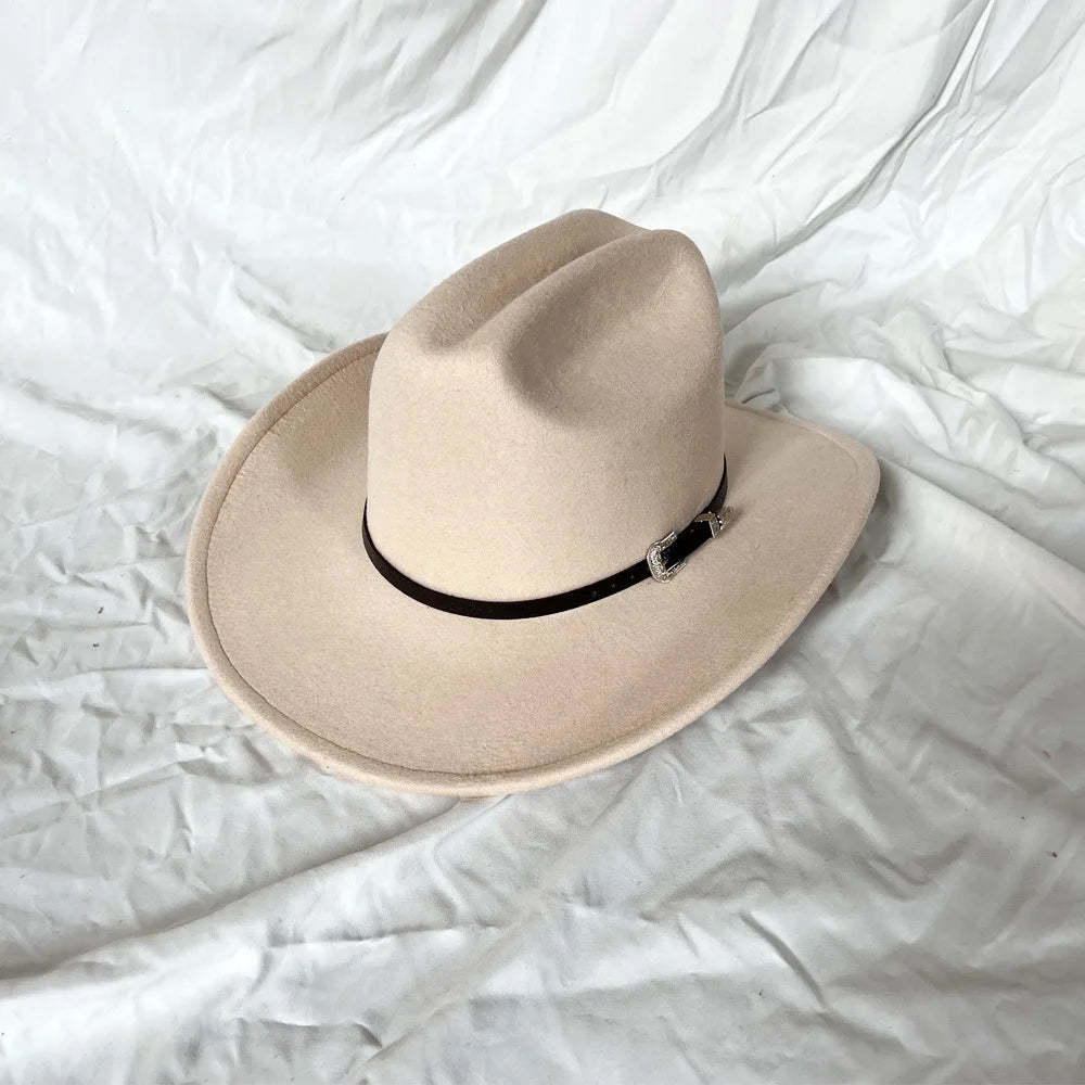 Ansoff vintage Western cowboy hat with leather wide brim, suitable for men and women, featuring a classic jazz and cowgirl style.