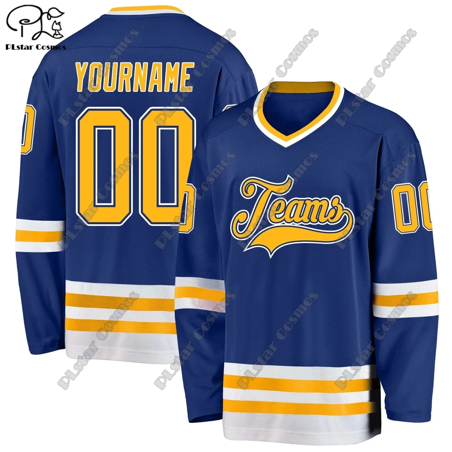 Colorful personalized hockey jersey with V-neck, long sleeves, 3D printed design, casual sweatshirt by Ansoff