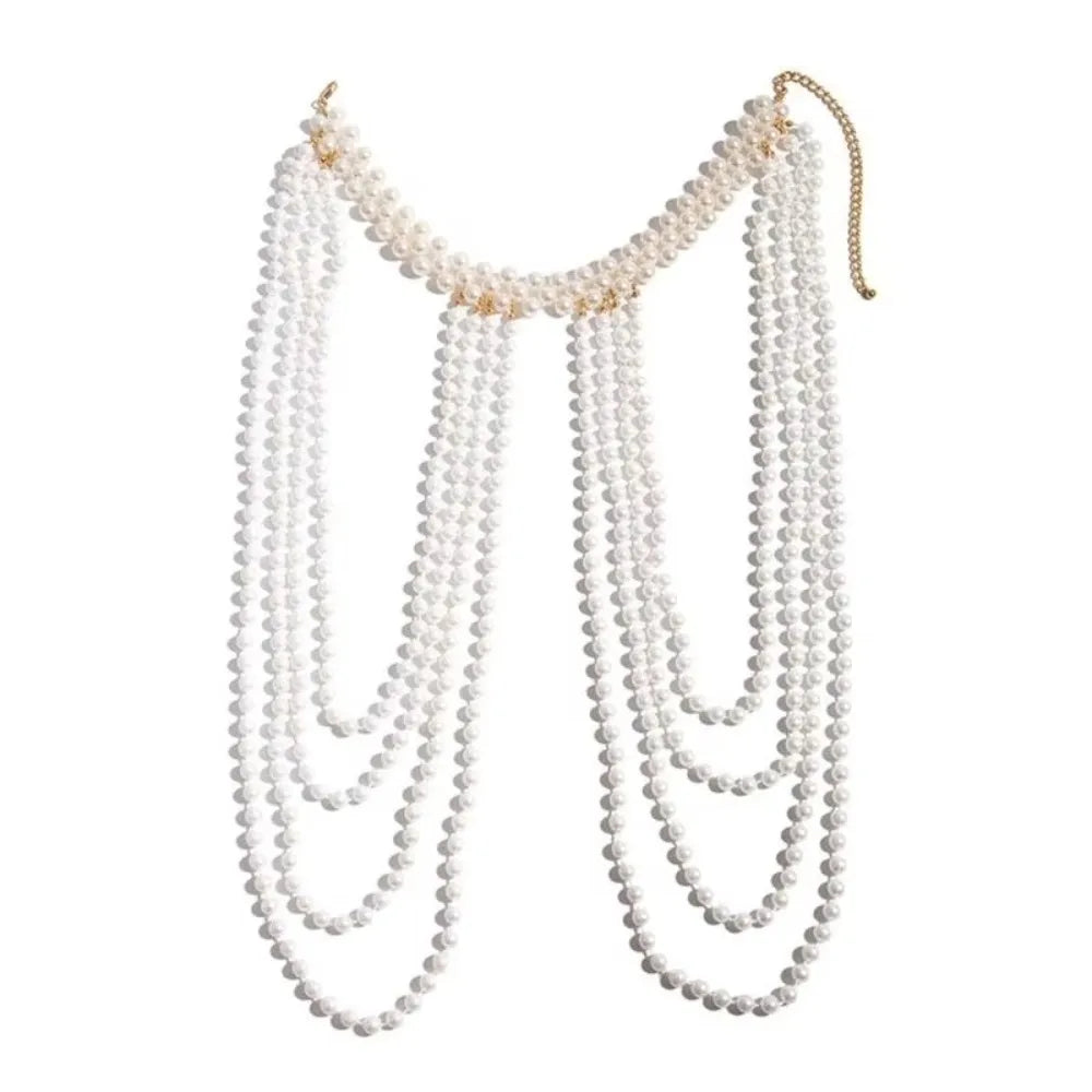 Handmade Jewelry Pearls Shoulder Chain Round Bead Black/White Beads Bridal Tassel Necklace Easy to Wear Elegant