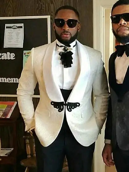 Men's black Italian design wedding tuxedo suit by Ansoff, includes jacket, vest, and pants, perfect for grooms and formal occasions.