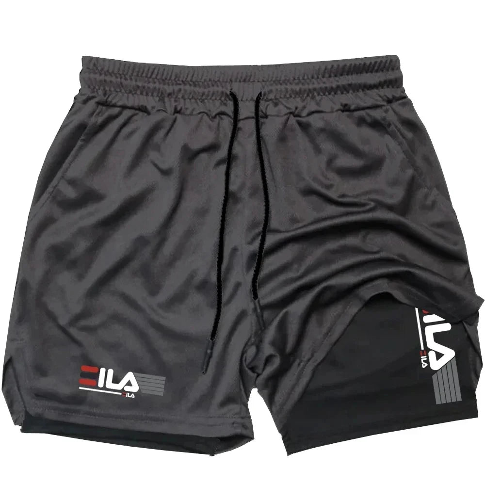 Men's breathable two-in-one sports shorts by Ansoff, quick-drying casual bottoms with double-layer design for running and summer sports.