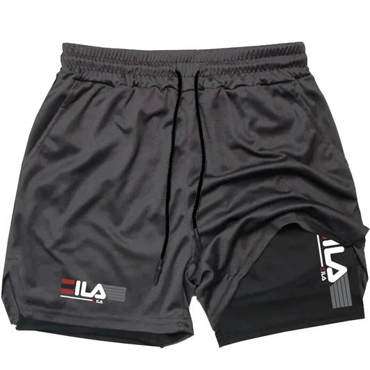 Men's breathable two-in-one sports shorts by Ansoff, quick-drying casual bottoms with double-layer design for running and summer sports.