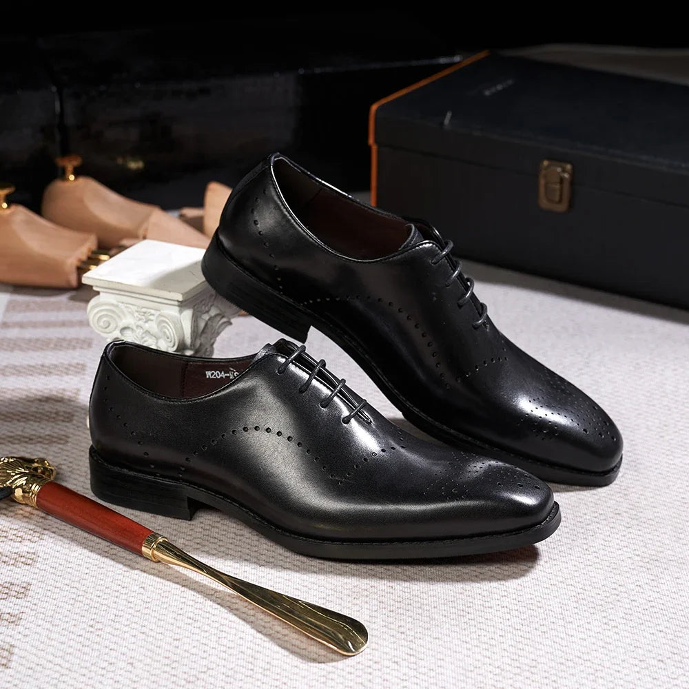 Ansoff men's Italian brogue oxfords in genuine leather with lace-up design, perfect for formal weddings, parties, and office wear.
