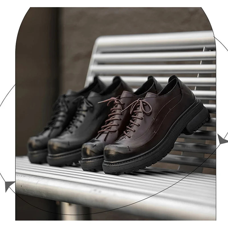 Ansoff men's 2026 fashion Oxford shoes with thick 2.5cm soles, brown and black leather, stylish business footwear size 45.