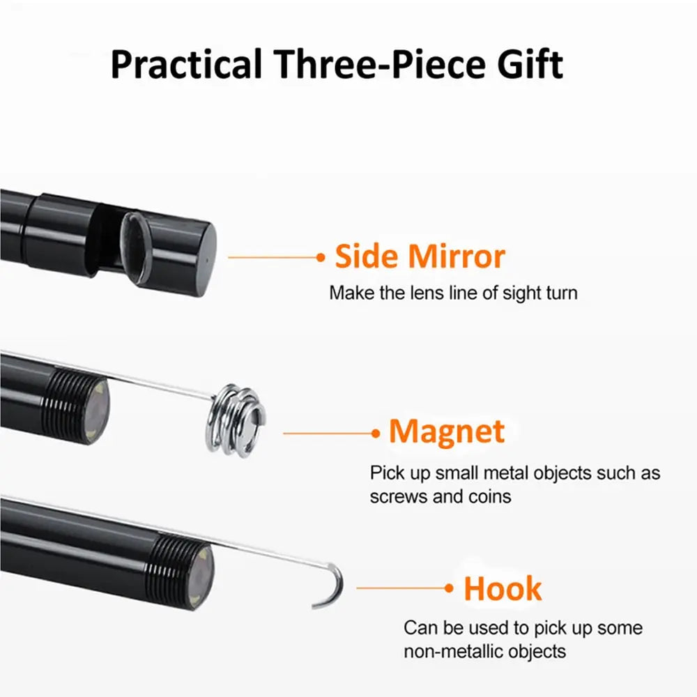 Ansoff 7.0mm USB Type-C endoscope camera with 6 LEDs, waterproof IP67, flexible inspection borescope for Android phone and PC use.