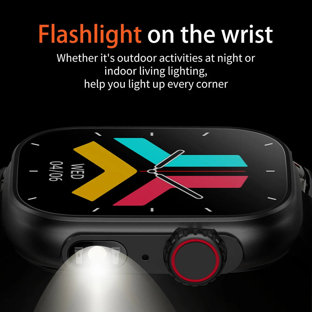 Ansoff men's smartwatch with flashlight, body temperature monitor, Bluetooth calls, fitness tracking, waterproof design.