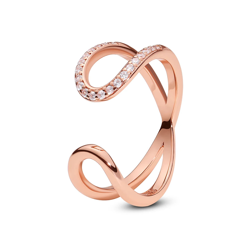 Sterling silver rings for women featuring a crown, love heart, wishbone, and crystal accents in rose gold, luxury jewelry by Ansoff
