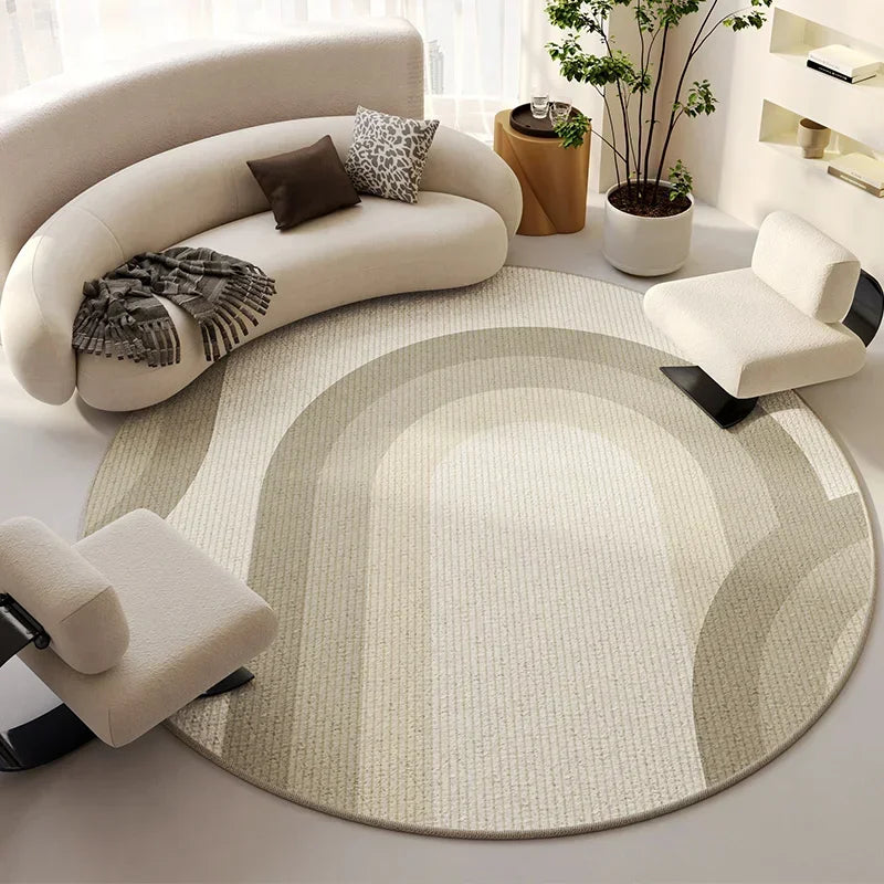 Modern Cream Round Rug, Light Luxury Large Area Carpet for Living Room or Bedroom, Non-Slip Simple Floor Mat for Whole House