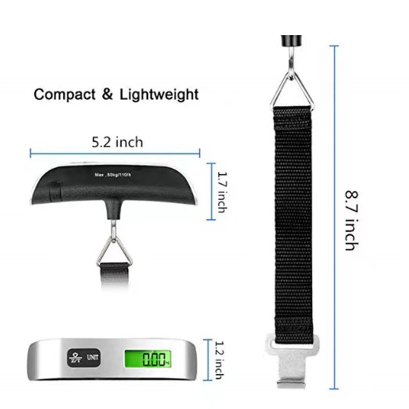 Portable Scale Digital LCD Display 110lb/50kg Electronic Luggage Hanging Suitcase Travel Weighs Baggage Bag Weight Balance Tools - Acros
