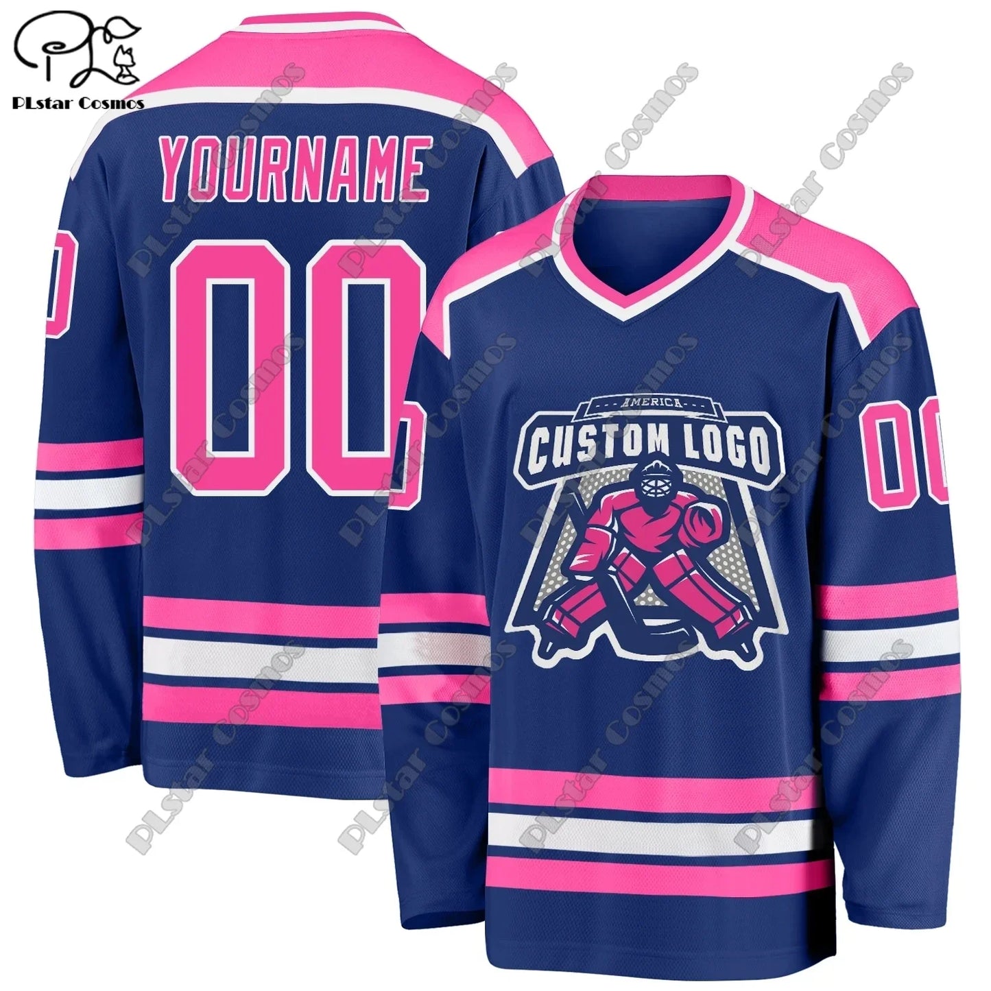 Colorful Ansoff hockey jersey with V-neck, long sleeves, 3D printed graphics, personalized casual sweatshirt, team gift style