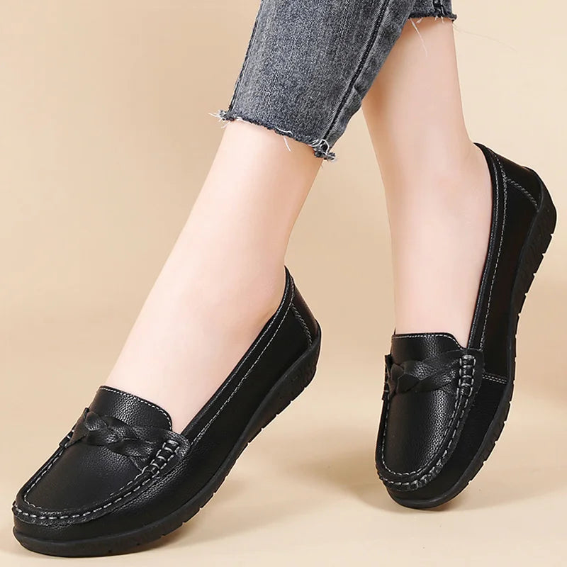 Shoes Women 2025 New Loafers Slip On Flats Leather Shoes Woman Comfortable Flat Shoes Women White Zapatos Mujer Women's Footwear - Acros
