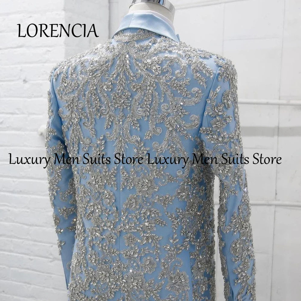 Ansoff luxury rhinestone men's 2-piece wedding tuxedo with blazer and pants, stylish and elegant for summer parties.