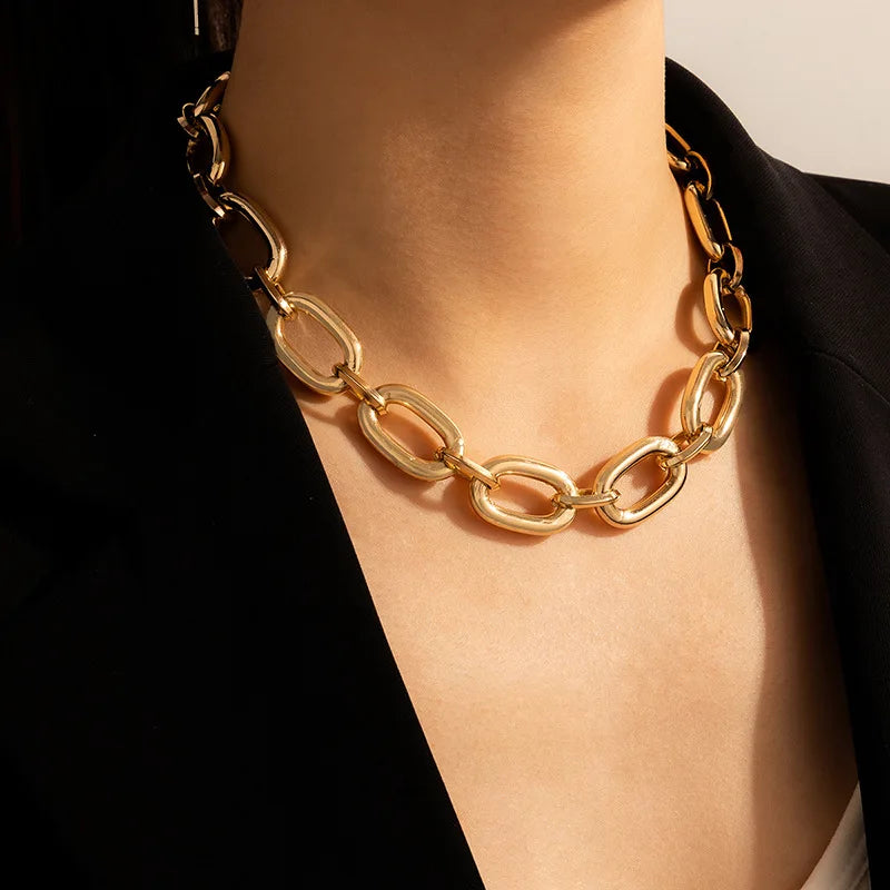 Docona Tocona Punk Heavy Metal Chain Choker Necklace for Women Fashion Gold Silver Color Alloy Simple Style Party Jewelry Collar