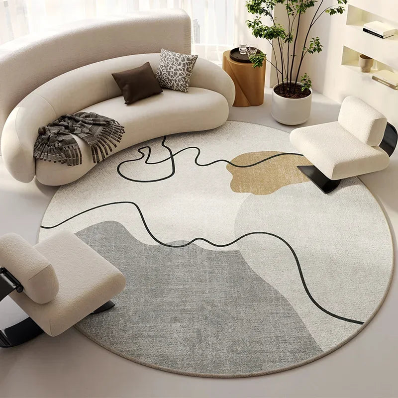 Modern Cream Round Rug, Light Luxury Large Area Carpet for Living Room or Bedroom, Non-Slip Simple Floor Mat for Whole House