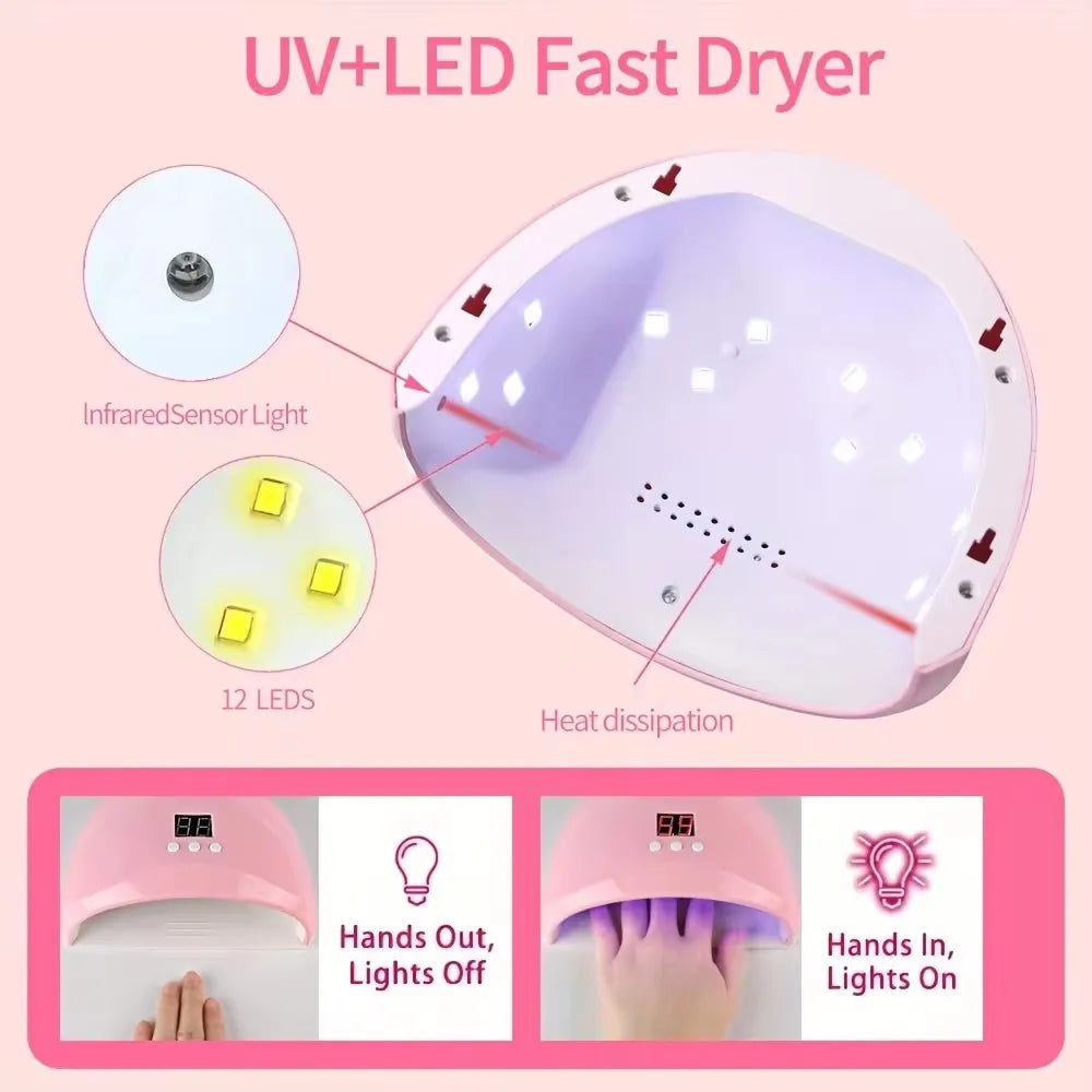 LINMANDA Professional USB Electric Nail Drill Polish File Kit with UV LED Nail Lamp Gel Manicure Dryer Lamp Acrylic Starter Set - Acros