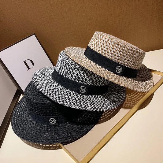 Ansoff vintage straw sun hat with wide brim, rhinestone letter decor, perfect for summer beach, wedding, or boho chic dressy occasions