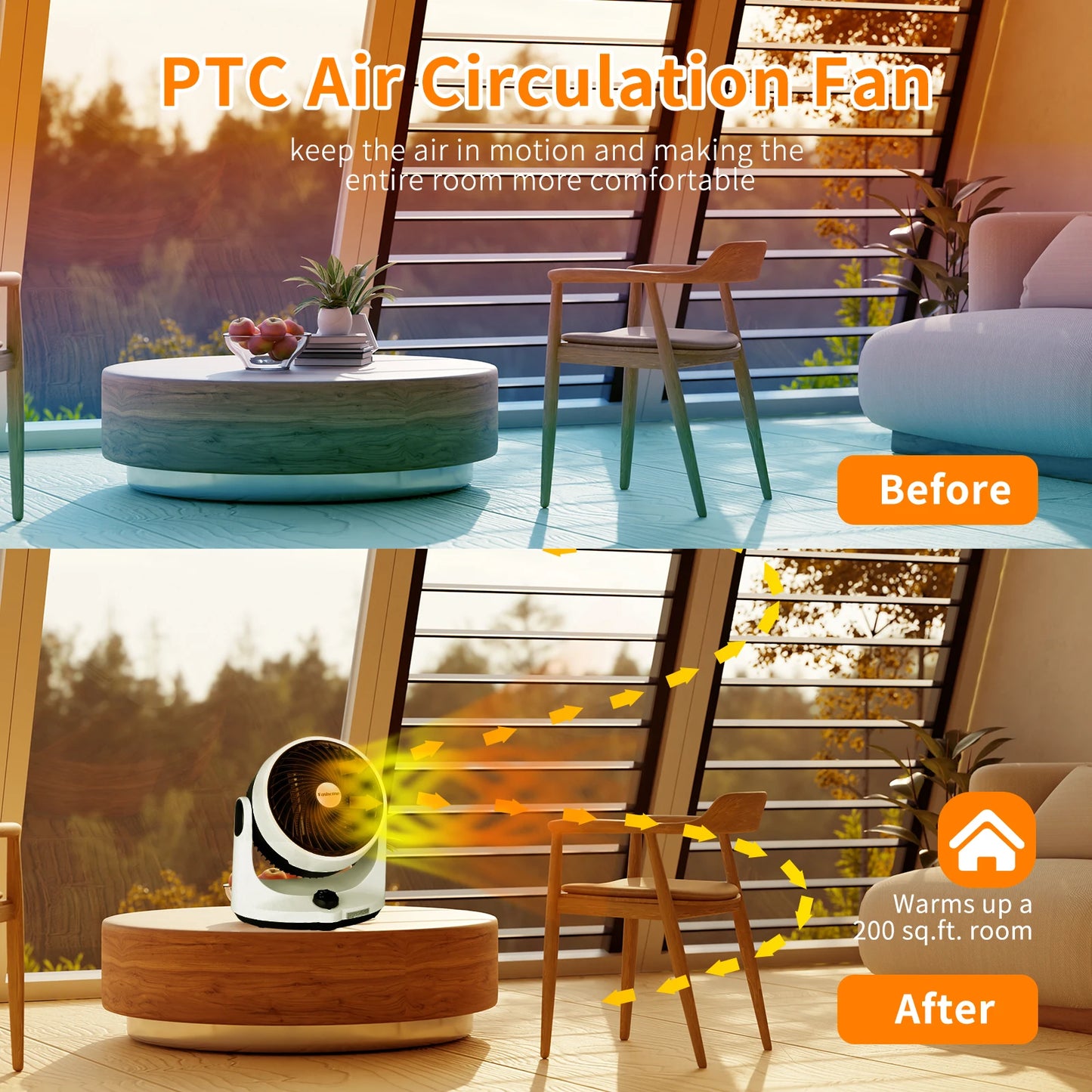 1500W Electric Fan Heater,PTC Ceramic Heating Electric Heaters,Multifunction Air Circulation Fan,Heating & Cooling,Energy Saving