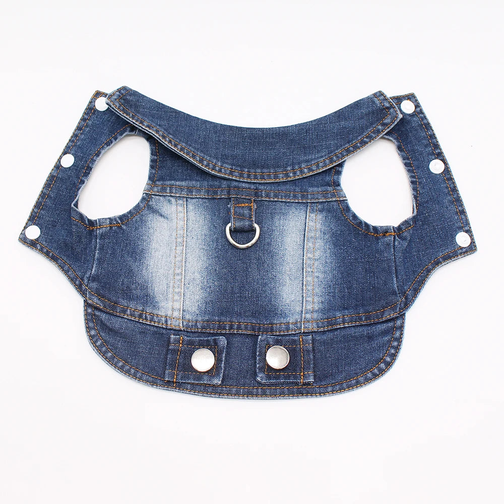 Ansoff 2024 thin dog jeans jacket with leash traction buckle for small to medium dogs, stylish denim vest and harness harness vest