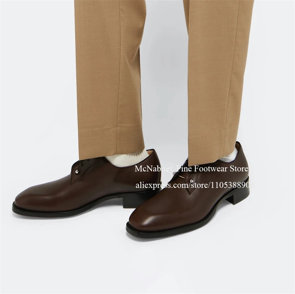 Leather Derbys Dress Shoes Metal Lace Tips Oxfords Square Toe Lace Up Business Wedding Formal Shoes for Men Comfortable Footwear
