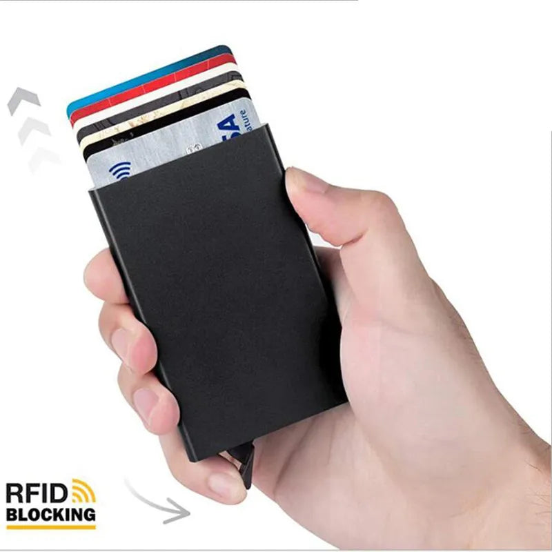 Rfid Smart Wallet Card Holder Metal Thin Slim Men Women Wallets Pop Up Minimalist Wallet Small Black Purse Vallet Walets for Men - Acros