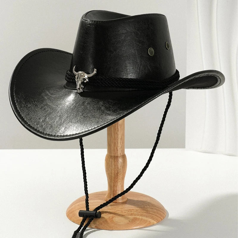 Vintage faux leather cowboy hat by Ansoff, featuring a western style for men and women, perfect for outdoor and jazz outfits.
