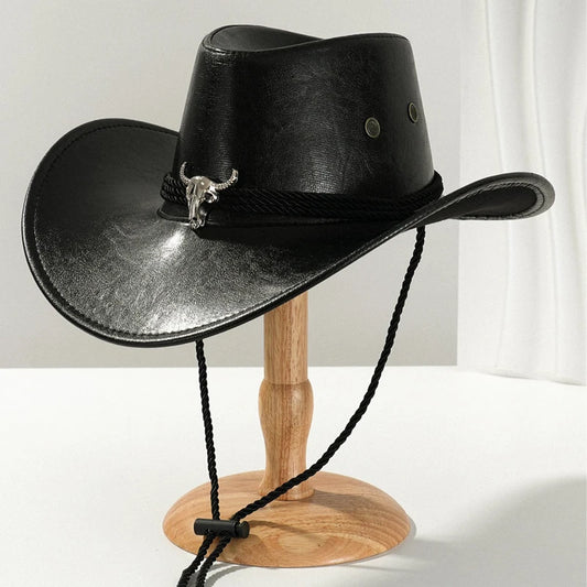 Vintage faux leather cowboy hat by Ansoff, featuring a western style for men and women, perfect for outdoor and jazz outfits.
