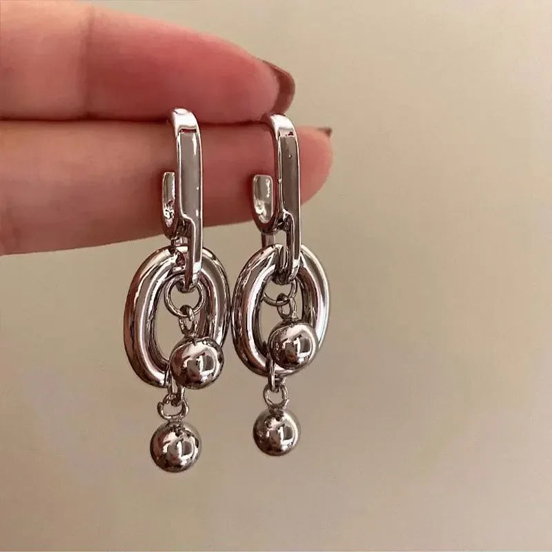 Vintage Geometry Irregular Eardrop Personality Asymmetry Dripping Oil Earrings for Women Fashion Daily Commuting Jewelry Gifts - Acros