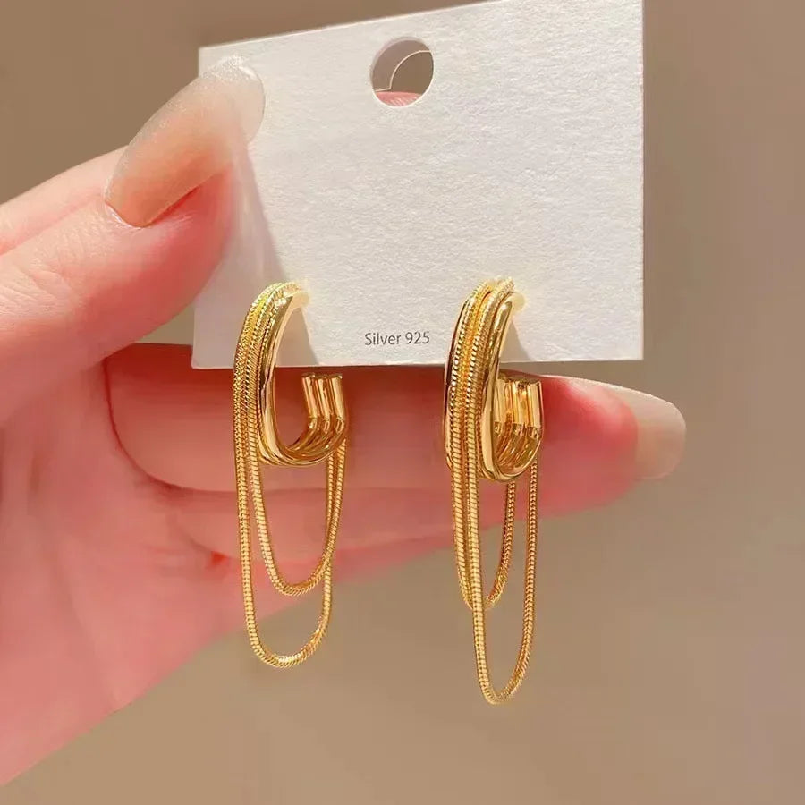 Vintage Geometry Irregular Eardrop Personality Asymmetry Dripping Oil Earrings for Women Fashion Daily Commuting Jewelry Gifts - Acros