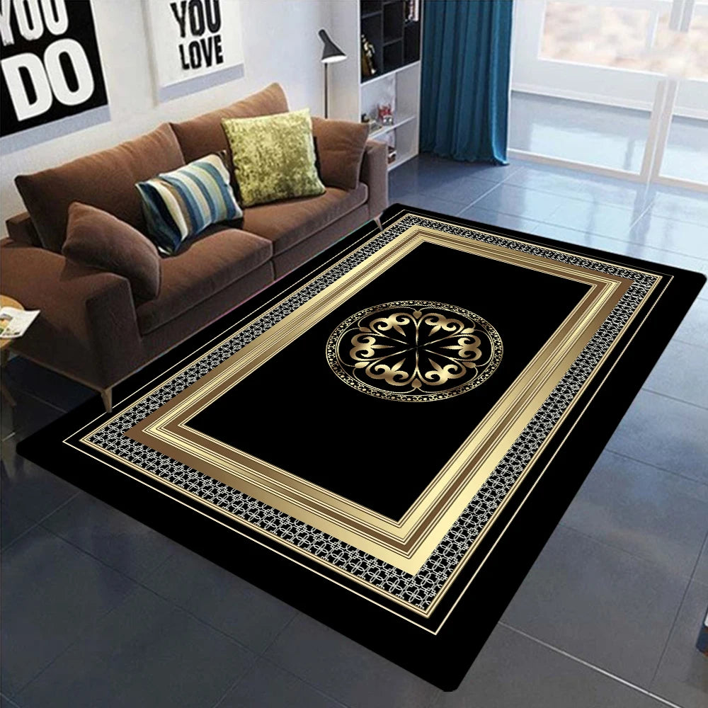 Gold Black Geometric Carpets Nordic Luxury Living Room Rugs for Bedroom Sofa Table Beside Large Area Rug Home Decor Mats Tapete