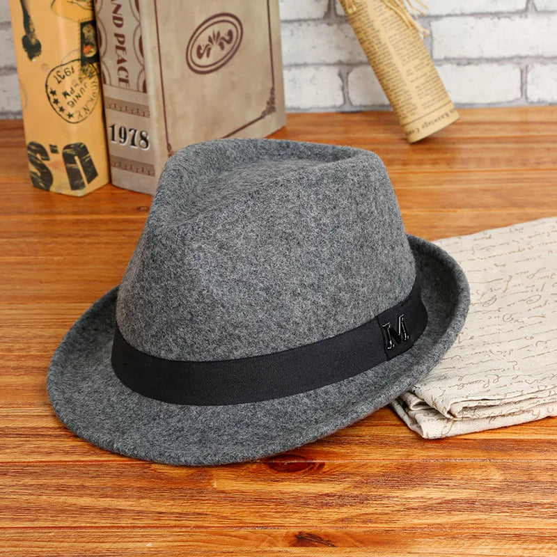 Men's winter felt fedora hat by Ansoff, thick warm wool jazz cap with narrow brim and classic Homburg style for men.