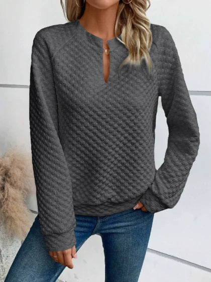 Women Sweatshirt 2025 Spring Autumn Latest Fashion Solid Color Deep V-Neck Pullover Long Sleeved Casual Hoodie Loose Sporty Top - Acros