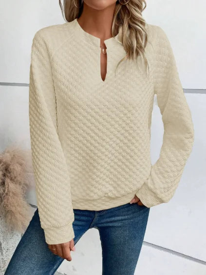 Women Sweatshirt 2025 Spring Autumn Latest Fashion Solid Color Deep V-Neck Pullover Long Sleeved Casual Hoodie Loose Sporty Top - Acros