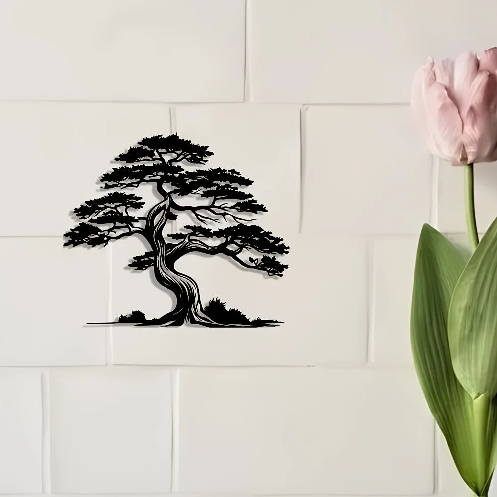 2D Flat, Iron Pine Tree Wall Art - Elegant Abstract Design with Sunny Effect, Perfect for Home, Office, Cafe, or Terrace Decor