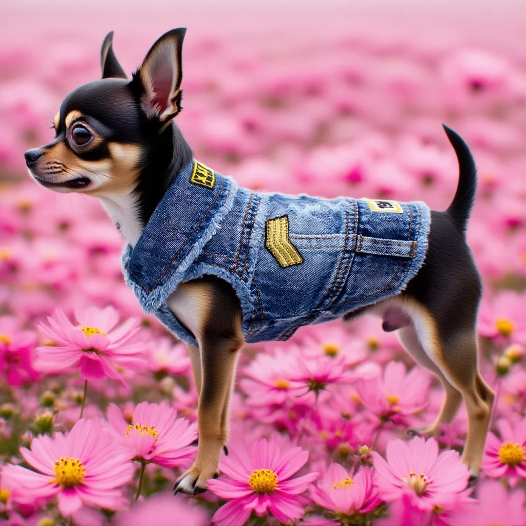 Durable Dog Jean Jacket with Letters Embroidered, Cooling Summer Clothes for Small Dogs, Puppy Costume Black Blue XS - XXL