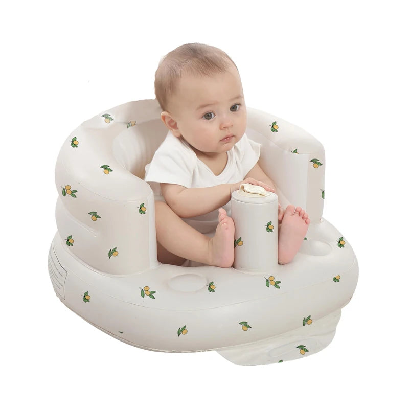Inflatable baby sofa for infants from Ansoff, featuring built-in air pump, soft seat for babies 3 months and up, children’s inflatable sofa
