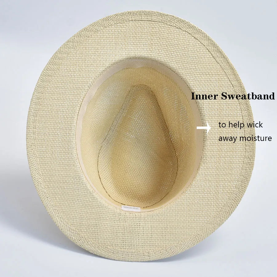 Ansoff summer casual straw Panama hat with wide brim for women and men, UV protection outdoor beach trilby jazz bonnet
