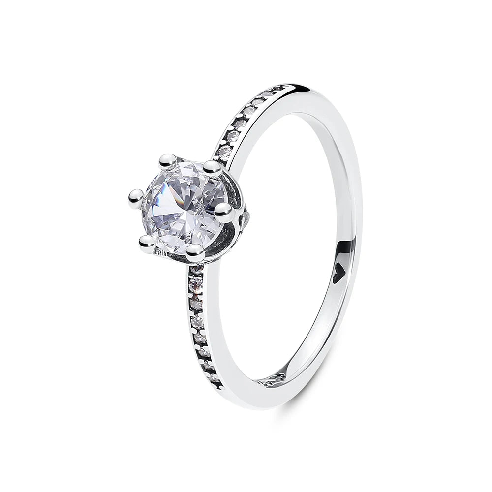 Ansoff 925 sterling silver women's ring with crown, love heart, wishbone design, rose gold finish, crystal accents, luxury jewelry