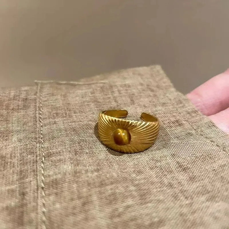 Retro Brown Stone Rings for Women - Irregular Gold Color Adjustable Ring Fashion Jewelry Gifts - Acros