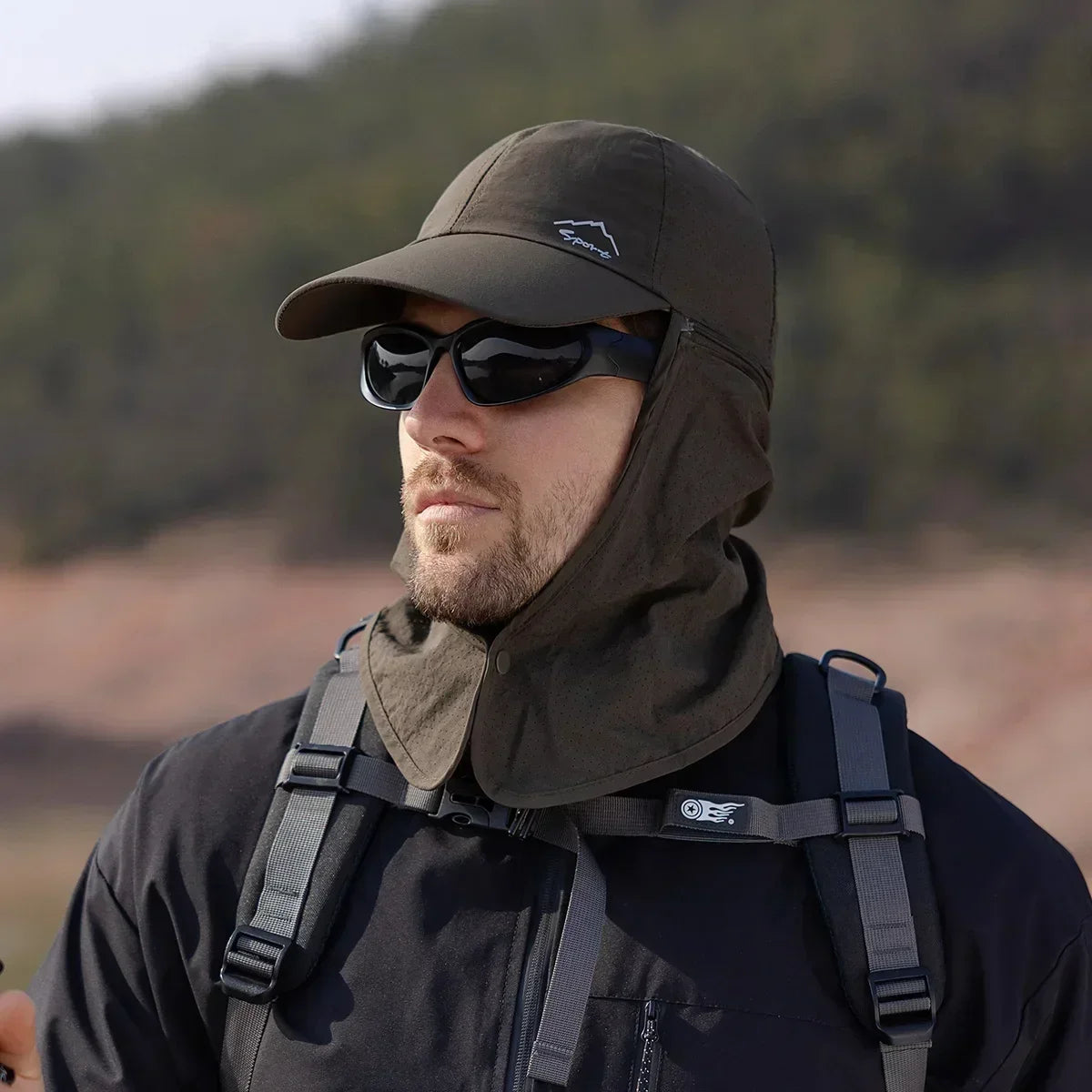 Ansoff men's summer fishing baseball cap with sun protection, quick-dry, waterproof, detachable visor, perfect for outdoor activities.