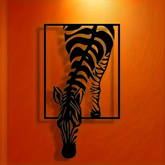 Modern Zebra Metal Art] Minimalist Zebra Metal Wall Art - Modern Striped Iron Decor |  Animal-Themed Design, Zebra Decor