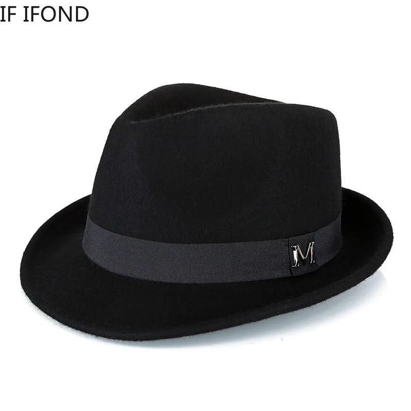 Men's winter wool felt fedora hat by Ansoff, featuring a classic narrow brim and jazz style for a sophisticated look.