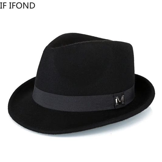 Men's winter wool felt fedora hat by Ansoff, featuring a classic narrow brim and jazz style for a sophisticated look.