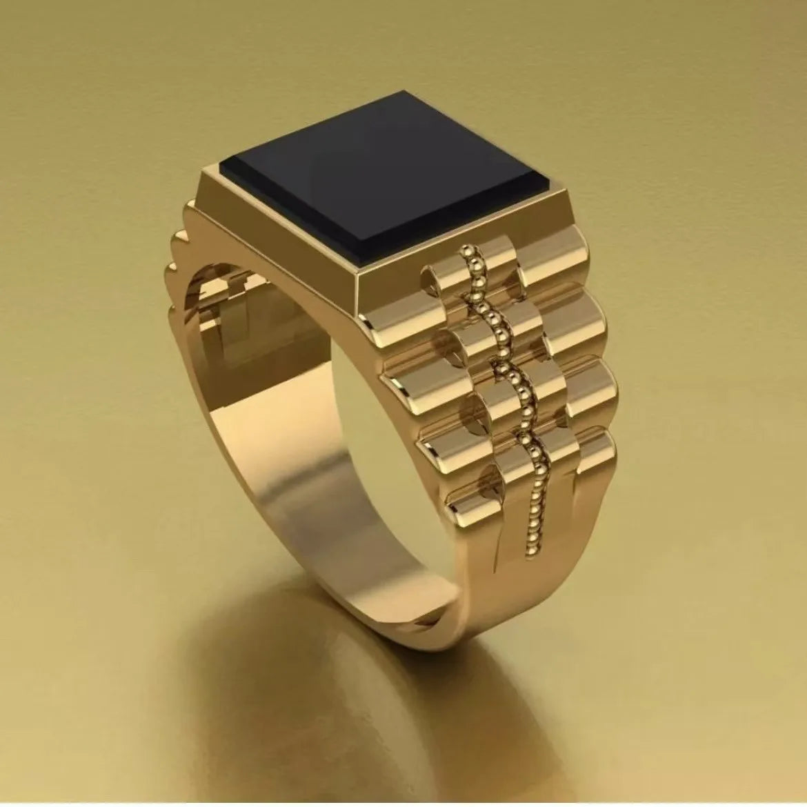 XIGUO New Retro Inlaid Black Square Stone Ring for Men Father's Day Fashion Trend High-quality Jewelry Gifts Men's Rings