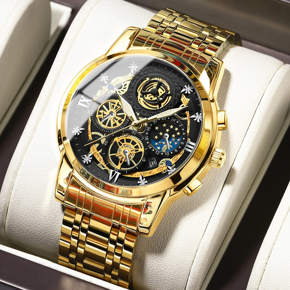 UTHAI Men Watch Business Hollow New Concept Trendy Waterproof Calendar Steel Strip Male Fashion Quartz Clock Wristwatches